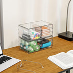 Yieach 2 Pack Acrylic Storage Drawers With 4 Drawers,Stackable Desk Organizers and Makeup Organizer,Large Clear Office Suppli