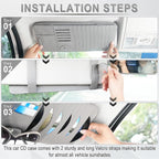 alpmosn Sun Visor CD Case Holder for Car - Multi-Function Visor Organizer with CD/DVD Storage, Eyeglass Clip, Card Slots & Pen Holder, Durable Leather Car Accessories (Grey)