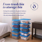 HOMZ 10-Pack Snaplock, Small Clear Plastic Storage Organizer Bins w/Lids, 6 Quart, Blue - Stackable Container Boxes for Bedro