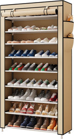 Laiensia 9-Tier Shoe Rack ，Space Saving Shoe Storage Organizer Non-Woven Cover Shoe Shelf Holds 36-45 Pairs for Bedroom, Hall