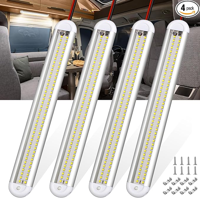 CT CAPETRONIX 12v Led Light Bar Strip, 80leds 1200LM 6.5W DC 12 Volt Led Strip Lights Fixtures with Switch, Enclosed Trailer Lights for RV Interior, Van, Truck Lorry, Camper, Boat, Caravan (4Pcs)