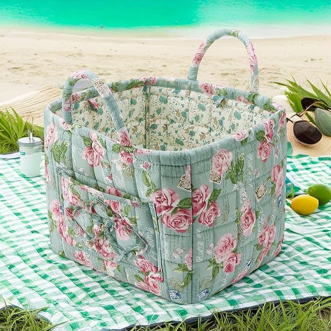Boho Fabric Storage Basket, Large Capacity Laundry Basket, 12.2'' x 10.23'' x 10.23'' Collapsible Laundry Hamper with Easy Ca