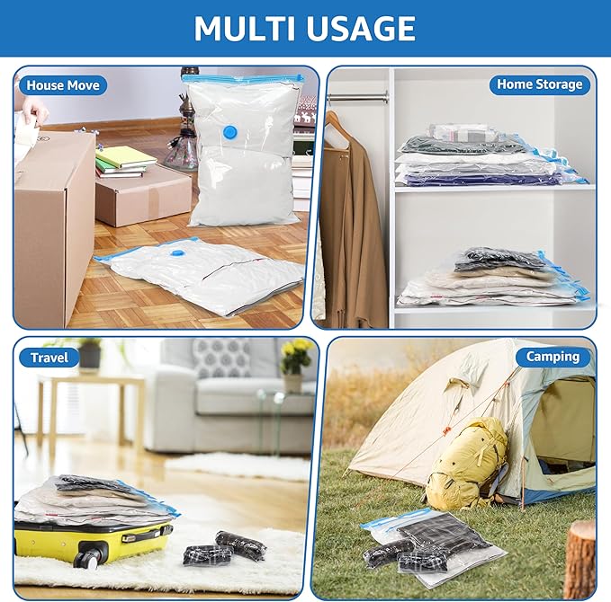 8 Jumbo Vacuum Storage Bags, Space Saver Bags, Vacuum Seal Bags with Hand Pump for Comforters, Blankets, Bedding, Pillows and