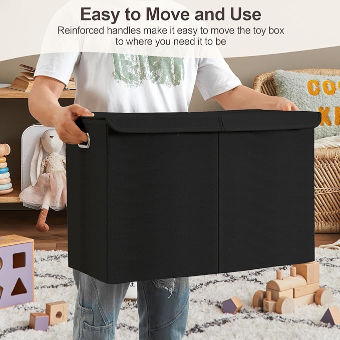 Large Toy Storage Box with Lid, Collapsible Toys Storage Organizer Bins with Dividers and Handles, Storage Chest Bin for Kids