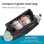 High Road Car Organizer with Car Trash Bin and Tissue Holder - Holds Full Size Tissue Box, Bottles and Wipe Containers - 2 Gal Leakproof Covered Trash Can with Push-Close Lid