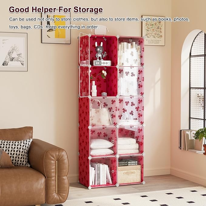 C&AHOME Cube Storage Organizer with Doors, 10-Cube Shelves, DIY Plastic Modular Bookshelf, Closet Clothes Storage Shelving Id