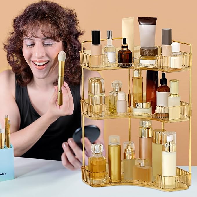 Corner Bathroom Counter Organizer Bathroom Countertop Shelf Makeup Organizer for Vanity Perfume Tray for Corner Storage (3 Ti