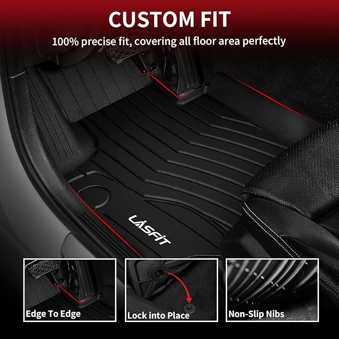 LASFIT Floor Mats for Mercedes Benz C Class 2026 2025 2024 2023 2022 C300 / C43 AMG / C63 AMG S E (Fit Sedan Only), All Weather TPE Floor Liners for C Class Car Mats, 1st & 2nd Row Set