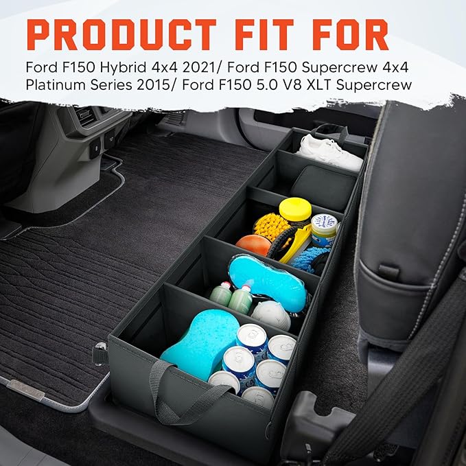 Under Seat Storage - Truck Underseat Tool Box Organizer with 3 Removable Dividers for 2015-2025 2026 Ford F150 SuperCrew Cab
