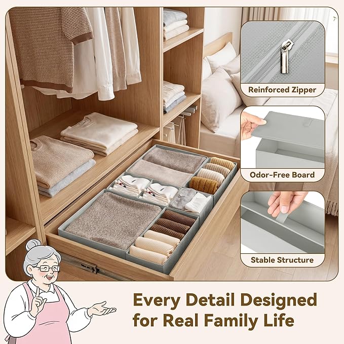 GRANNY SAYS Drawer Organizer Clothes, 12 Pack Dresser Organizer Bins for Nursery, Closet Organization and Storage Dividers fo