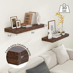 30 Inch Floating Shelves | 12 Inch Deep Brown Floating Shelves Set of 2 | 30" W x 12" D Rustic Wood Shelves for Wall | Deep B