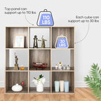 SUPER DEAL 9 Cube Open Shelf Bookcase, 3 x 3 Storage Organizer Shelf with 5 Removable Back Panels Wood Bookshelf System Displ