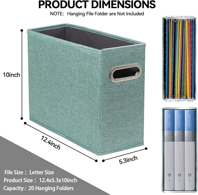 2 Pack Letter Size File Storage Box Collapsible，Fabric Hanging File Folders Organizer, Portable Office Document Holder with M