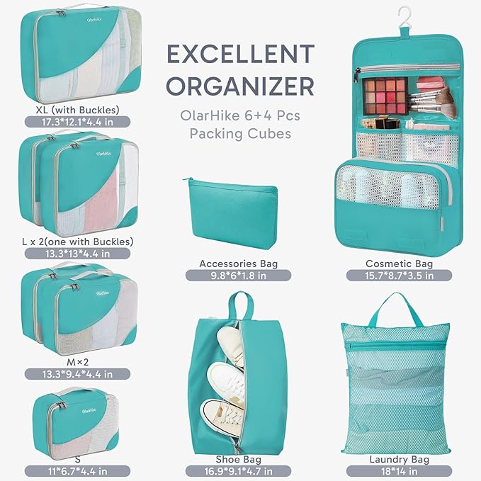 10 Set Packing Cubes for Travel, Gifts for Women Mom,Anti-Tearing Suitcase Organizer for Luggage with Shoe & Hanging Toiletry