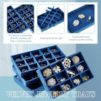 Junkin 12 Pcs Jewelry Tray Velvet Stackable Jewelry Organizer Trays Divided Earring Accessories Storage Containers Box (Rose 