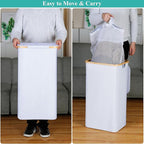 iEGrow 110L Laundry Hamper with Lid，Dirty Clothes Hampers for Laundry,Laundry Basket with Bamboo Handles and Removable Bag,Ha