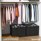 SpaceAid Shoe Organizer for Closet, 2 Pack Foldable Shoe Storage Containers Baskets Boxes Bins w/Adjustable Dividers, Fits 16