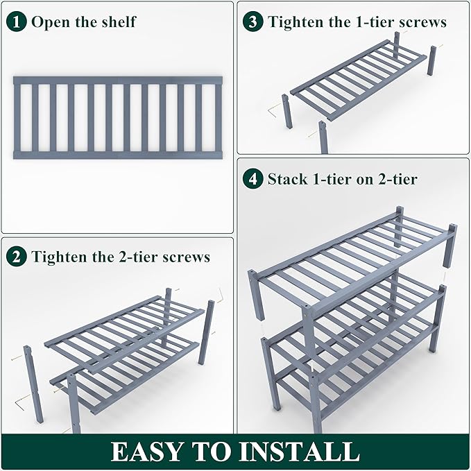 Smiry Shoe Rack, 3 Tier Bamboo Shoe Organizer, Stackable Free Standing Wooden Shoe Storage Shelf for Closet, Entryway, Front 