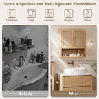 INNOD Rattan Bathroom Wall Cabinet with Open Compartments, Wall-Mounted Medicine Cabinet with Adjustable Wood Shelf & Doors, 