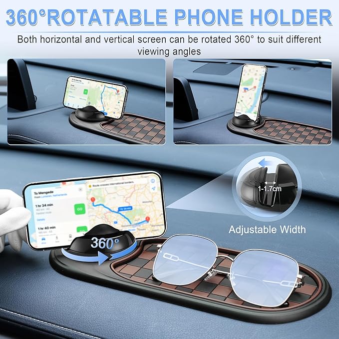 LivTee Multifunction Car Anti-Slip Mat, 360° Rotatable Multifunctional Car Dashboard Mobile Phone Holder with Temporary Parki