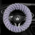 Fuzzy Winter Steering Wheel Covers for Women, Warm Cute Fluffy Car Wheel Cover for F150, Truck, Jeep, Van, Soft Furry Auto Plush Large Car Handle Cover for Cold Weather, 15.2-16in, Purple