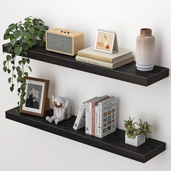 Heimlove Floating Shelves for Wall 32 Inch,Mounted Storage Wood Shelves with Invisible Brackets Hanging Shelf for Bedroom Liv