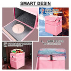 Car Trash Can Bin with Lid - Collapsible Car Garbage Can with Storage Pockets-Pink Mini Leakproof Vehicle Trash Bag-Small Automotive Organizers and Storage for Back/Front Seat SUV Truck Accessories