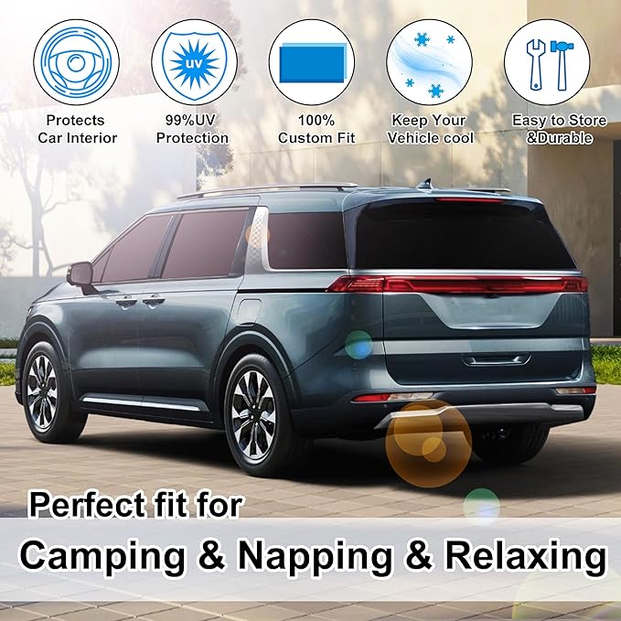 TINGLU Window Shades for Kia Carnival 2022-2026 8PCS Accessories Car Side Full Windows Rear Triangular Windshield Sun Shade Sun UV Rays & Privacy Protection for Camping,Napping,and Relaxing