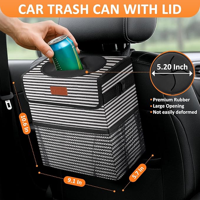 Car Trash Can for Car Cute, Bag Bin Hanging Waterproof Automotive Garbage Cans Leak Proof Vehicle Trash Can Stripe