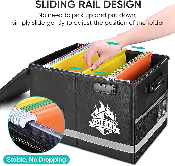 BALEINE Fireproof Document Box with Lock, Portable Fireproof Document Bag Waterproof Fire Proof File Boxes for Documents, Fil