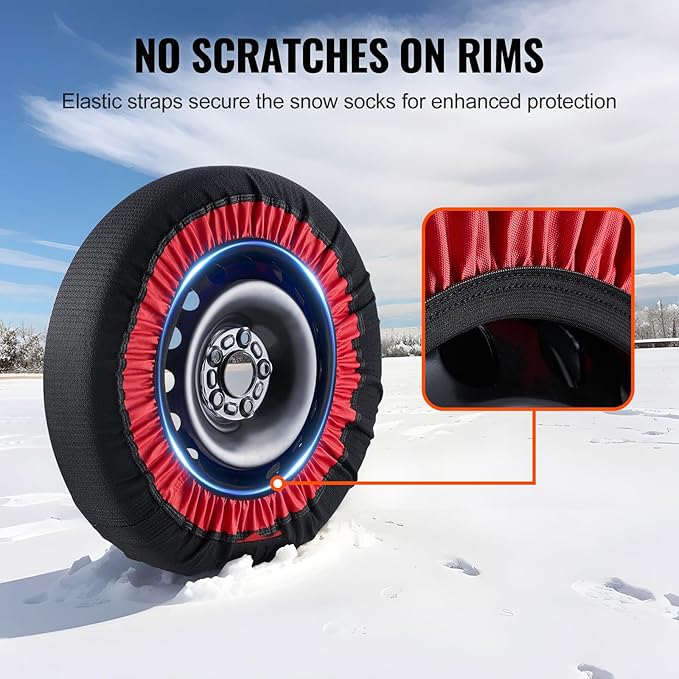 VEVOR Snow Socks for Tires - Excellent Alternative for Tire Chains, Polyester Fiber Tire Socks for Snow, Fits Car, SUV, Picku