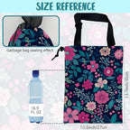 Car Trash Bag Watercolor Floral and Green Leaves Leak-Proof Car Garbage Bag with Drawstring Foldable Canvas Trash Bin with Adjustable Buckle for Car Accessories