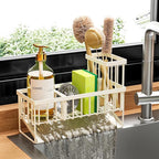 Cisily Off White Sponge Holder for Kitchen Sink, Sink Caddy Organizer with High Brush Holder, Kitchen Countertop Rustproof 30