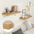 30 Inch Floating Shelves | 12 Inch Deep Oak Floating Shelves Set of 2 | 30" W x 12" D Rustic Wood Shelves for Wall | Deep Oak
