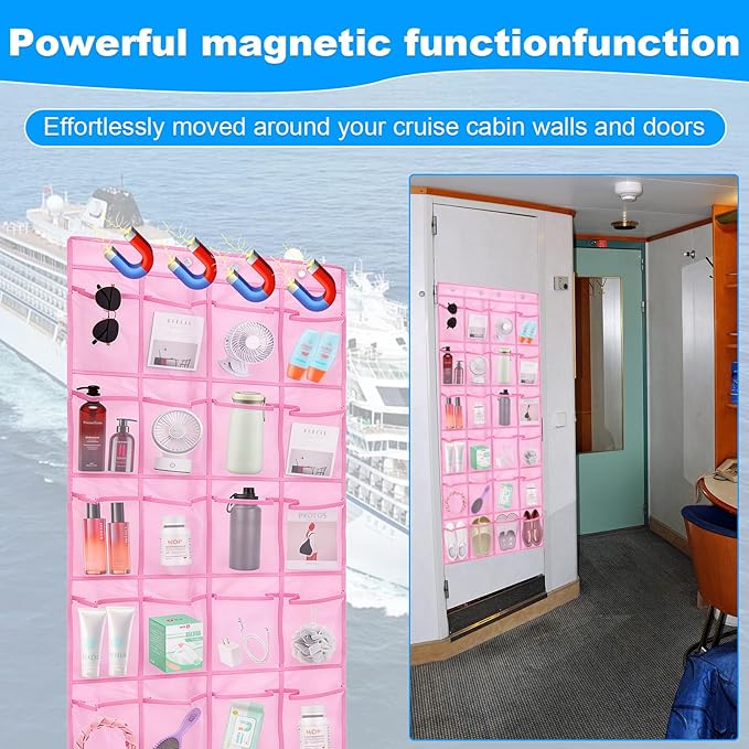 CTTZCKJ Over The Door Organizer For Cruise Ships|Magnetic Door Organizers with 24-Pocket for Cruise Ship|55"x21"|Cruise Over 