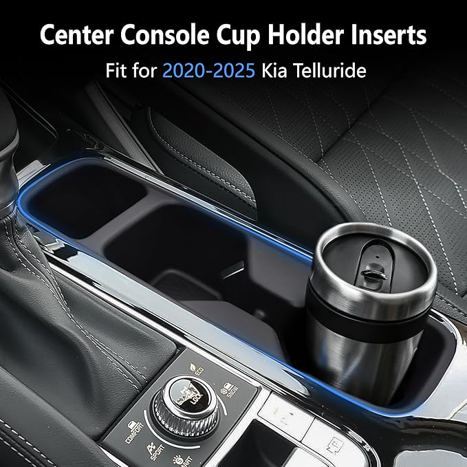 Cup Holder Inserts for 2020-2025 Kia Telluride Accessories, Non-Slip TPE Center Console Cup Holder Protector Organizer for Telluride Interior Accessories