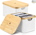 Novabright 2 Pcs Collapsible Storage Basket with Bamboo Lids 15" x 10" Foldable Fabric Storage Bins with Handles for Organizi