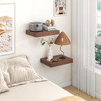 Deep Floating Shelves | 16 Inch Walnut Floating Shelves Set of 2 | 12 Inch Deep Rustic Wood Shelves for Wall | Walnut Shelves