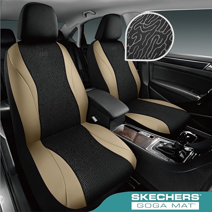 Skechers Car Seat Covers,Leather Seat Covers with GOGA Mat Technology,Waterproof Car Seat Covers Front Seats,Airbag Compatibl
