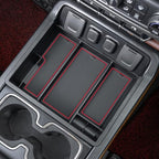 PIMCAR Center Console Organizer Tray for 2014-2018 Chevy Silverado GMC Sierra 1500 & 2015-2019 2500HD/3500HD Models - Custom Fit Storage Insert Accessories - Red Trim