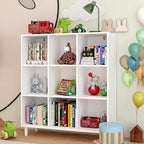 9 Cube Storage Organizer | White Bookshelf|3 Shelf Bookcase |Long Bookshelf| -Cubic Storage Cabinet（Storing Books,Toys & More