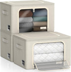 Sorbus Storage Bins with Metal Frame - Stackable & Foldable Clothes Organizer Bags - Oxford Fabric Storage Containers with La