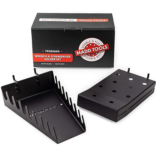 Pegboard Screwdriver and Wrench Holder Set Peg Board Accessories, Organize Wrenches and Screwdrivers on Pegs. Heavy Duty Blac