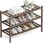Dranixly Shoe Rack, 3-Tier Bamboo Stackable Shelf Storage Organizer, Stand for Closet, Entryway, Hallway, Bathroom and Living