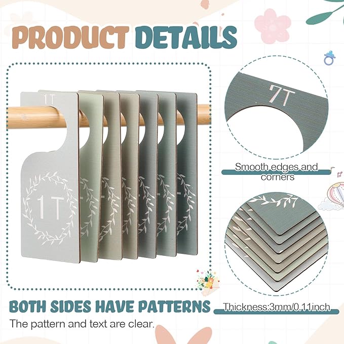 Patelai 7 Pcs Wooden Baby Closet Dividers for Clothes Organizer 1T to 7T Hanger Closet Dividers Nursery Organization for Home