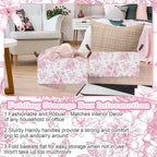 Boao 3 Pcs Pink Floral Foldable Storage Baskets Pink Hydrangea Laundry Basket with Handles Waterproof Storage Bins Fabric She