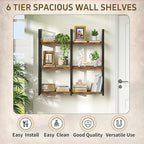 31.5 Inch Floating Shelves, 6 Tier Wood Shelves for Wall, Heavy Duty Wide Wall Mount Shelves for Living Room Bedroom Kitchen 