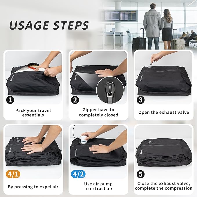 Vacuum Bag for Travel, Professional IPX8 Waterproof Reusable Vacuum Compression Bags for Travel Suitcases, Durable Space Save