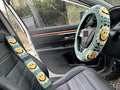 Handmade Crochet Sun Smiling face Car Steering Wheel Covers Universal 14-15 inch,Cute Steering Wheel Cover,Car Accessories (Sun Wheel Cover+2 Belt Cover)