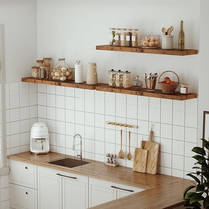 Vivelove Farmhouse Single Floating Shelves for Wall 48 in x 10.3in x 1.8in, Large Wall Long Shelves Heavy Duty 80 lbs for Bed